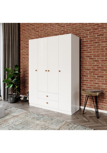 Nova White 4 Kapaklı,2 Çekmeceli Dolap/gardırop %100mdf