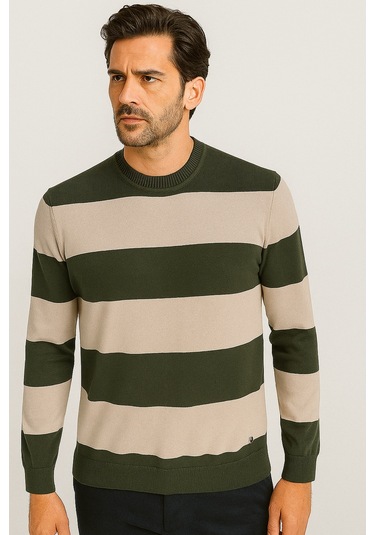 Erkek Bisiklet Yaka Triko %100 Pamuk Haki 3774 Haki