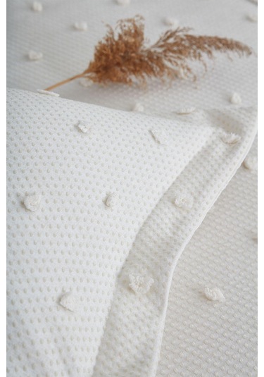 Evlen Home Ash Pike Takımı Yatak Örtüsü Seti Çift Kişilik Pamuklu 3 Parça Yumuşak Günlük Beyaz