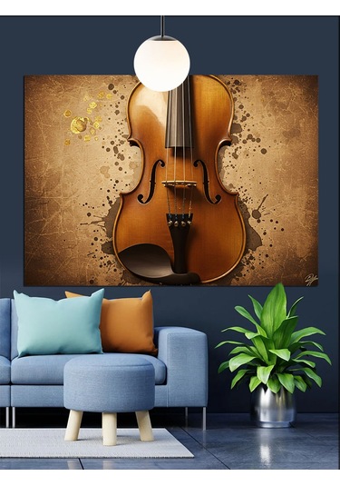 Keman Müzik Enstrümanı Klasik Dekoratif Kanvas - Mdf Ahşap Tablo