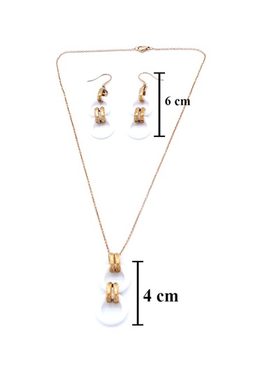 Ferizz 316l Çelik Rose Beyaz Halkalı Kadın Set Set-156