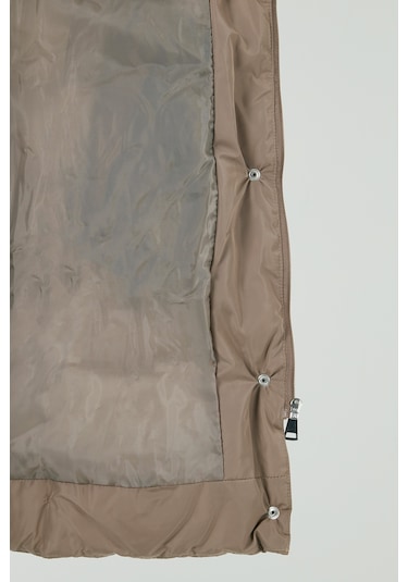 Lela Regular Fit Çıkarılabilir Kapüşonlu Fermuarlı Cepli Şişme Bayan Mont 497Emily Koyu Bej