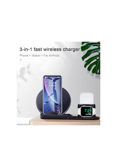 Leezsing 3'ü 1 Arada Hızlı Şarj İstasyonu - Watch, Airpods Ve Telefonlar İçin Kablosuz Şarj Cihazı