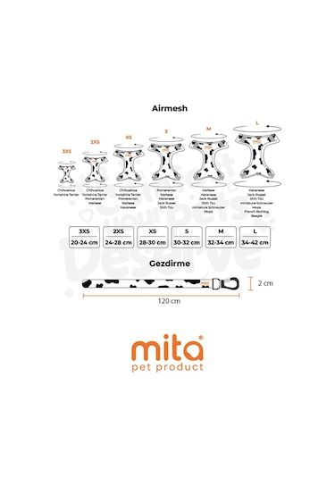 Mita Air Mesh Kedi Köpek Göğüs Tasması Çift Reflektörlü, Terletmeyen Dalmaçyalı Beyaz - Siyah