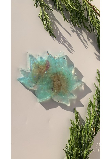 Su Mavisi Glitterli Begonvilli Lotus Çiçek Epoksi Bardak Altlığı Su Mavisi