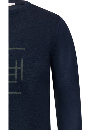 Lacivert Regular Fit Jakarlı Bisiklet Yaka Yünlü Triko Kazak 30095 Lacivert