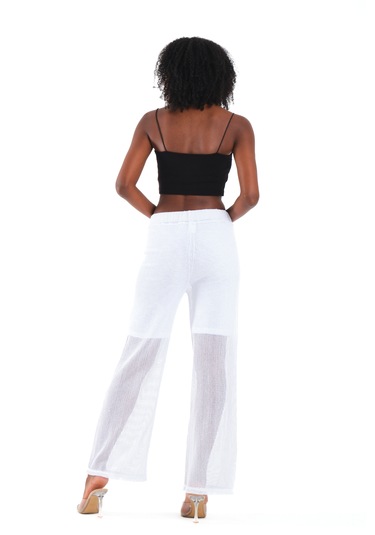 Astarlı Kare File Pantolon Beyaz