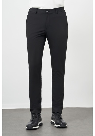 Siyah Düz Bez Ayağı Esnek Yan Cep Slim Fit Casual Pantolon 1003245159 Siyah