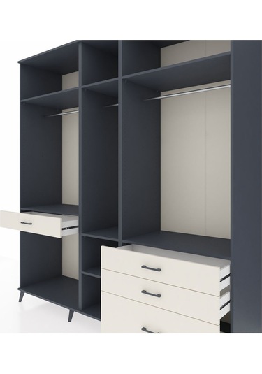 Kronos Dolap 7 Raflı 4 Çekmeceli 3 Askılı 220x59x243 Antrasit-antrasit/aytaşı Antrasıt/aytası