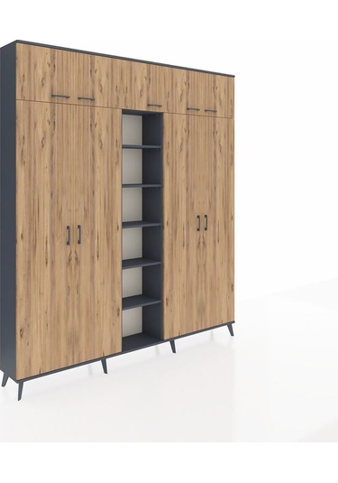 Arges Dolap 12 Raflı 9 Kapaklı 2 Askılı 220x30x243 Antrasit-çam/antrasit Atlas Çam/antrasıt