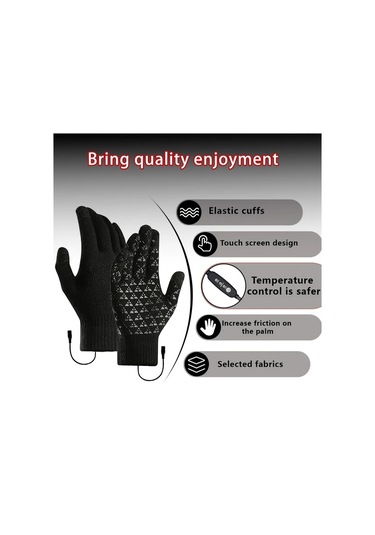 Fochsia Akıllı Sıcaklık Kontrollü Usb Isıtmalı Eldiven, Çift Taraflı Isıtma, Aşırı Isınma Korumalı, Dokunmatik Uyumlu, Sabit Sıcaklık Siyah L