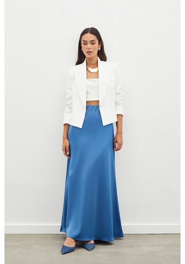 Sateen Uzun Saten Etek - İndigo