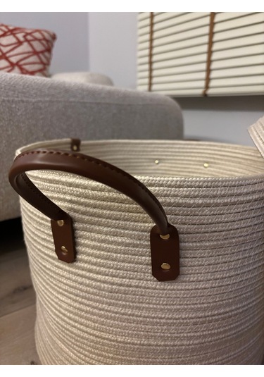 Armonia Deri Saplı Kapaklı Kirli Çamaşır Sepeti Düzenleme Sepeti Oyuncak Sepeti Krem