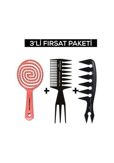 Fontenay Profesyonel 3 Boyutlu Açma Tarama Tarak Saç Fırçası + Antistatik Tarak 034 Ve 044 2'li Set