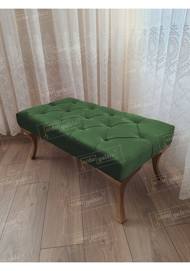 Kapitoneli Ayak Ucu Kapı Önü Antre Bench Puf Gold Ayak 120 45 Turuncu