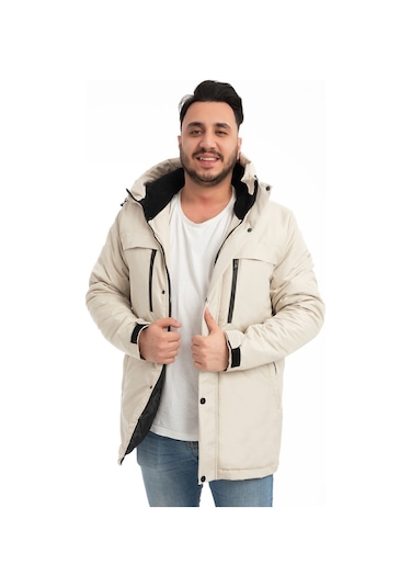Erkek Taş Içi Polarlı Kürklü Su Ve Rüzgar Geçirmez Kapüşonlu Kışlık Mont & Kaban & Parka Taş