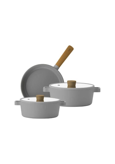 Fika Gri Tencere ve Tava Seti 5 Parça