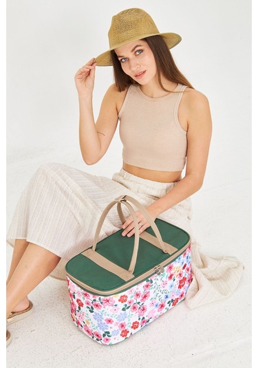 Superbag 22 Litre Piknik/kamp Çantası Sepeti. Termal Termos Çanta Sıcak-soğuk Koruma Sağlar Flower-250135 Flower Çok Renkli