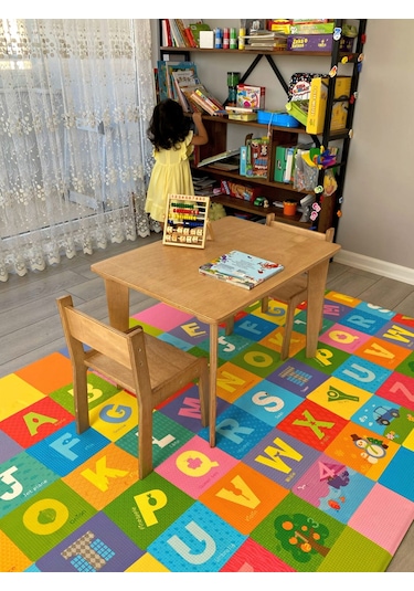 montessori çocuk masası ve 2 adet sandalye camel