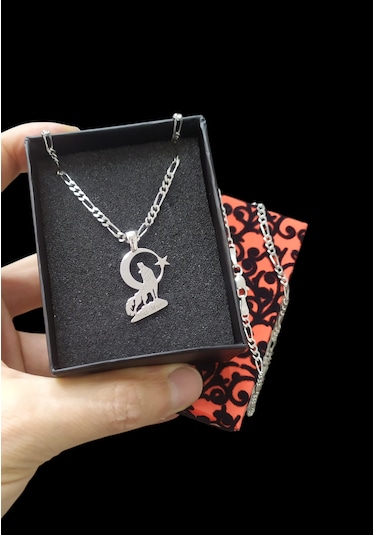 Modahilye - 925 Ayar Gümüş Bozkurt Ayyıldız Kolye Gümüş
