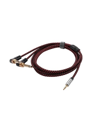 Jy-02 3.5 Mm 2 X 6.35mm 90 Derece Aux Ses Kablosu 2 Metre