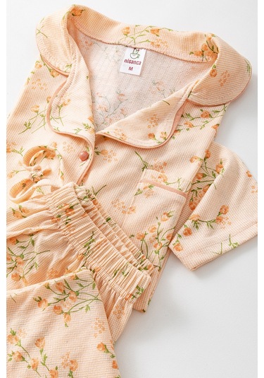 Uzun Kol Gömlek Yaka Kadın Pinterest Pijama Takımı - Mevsimlik Kadın Pijama- Geniş Beden Aralığı Turuncu