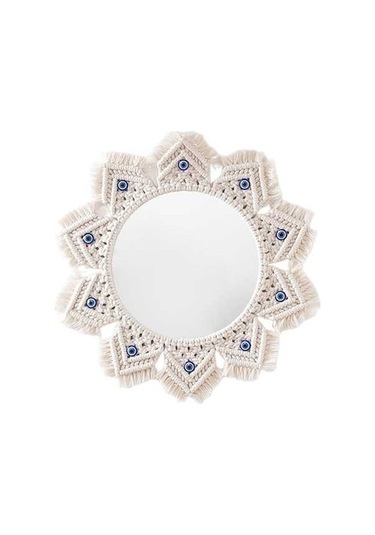 Pazly Suntek Saçaklı Makrome Magideal Ayna Ks Beyaz