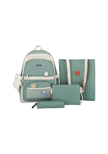 Şık Ve Pratik Dört Parçalı Okul Çantası Seti Ortaokul Ve İlkokul Öğrencileri İçin Kore Tarzı Büyük Kapasiteli, Hafif Ve Ergonomik Sırt Çantası, Dayanıklı Ve Modaya Uygun Tasarım Yeşil