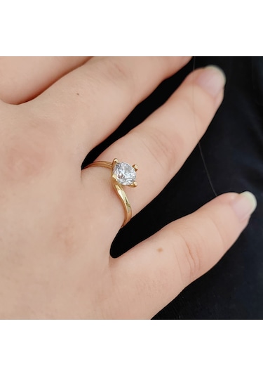 Chavin 0.85 Carat Tek Taş Sarı Altın Yüzük Br20