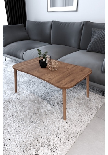 Esma Orta Sehpa Ve Zigon Sehpa 4'Lü Ahşap Ayaklı Salon Seti-Ceviz