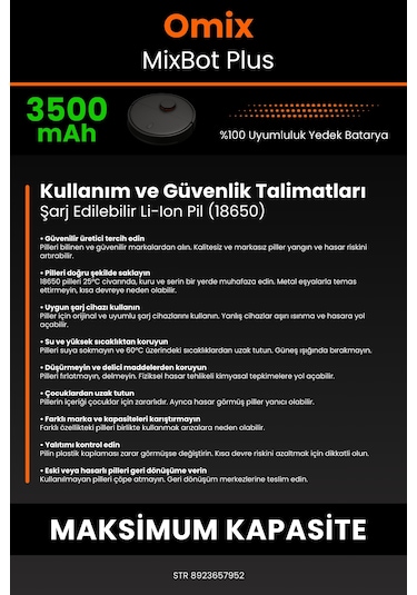 Omix Mixbot Plus Uyumlu 2600mah Robot Süpürge Bataryası