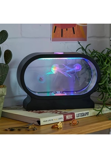 Honeybeeshop Yıllık Yeni Led Oval Sulu Denizanası Lambası Çok Renkli 1 Bilgisayar Simülasyon Sulu Denizanası Tankı Atmosfer Gece Lambası Çok Renkli