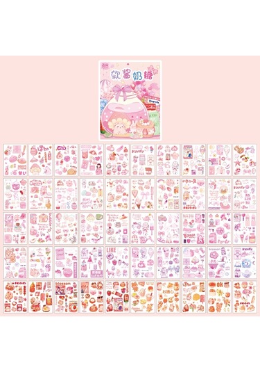 Yoofun 50 Tekrarlanmayan Desenler Dekoratif Kırtasiye Çıkartmalar Renkli Rüya Scrapbooking Dıy Günlüğü Albümü Retro Vaporwave Sopa Pembe