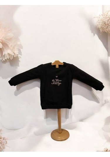Kız Çocuk İnce Şardonlu Sweatshirt-15368 Siyah