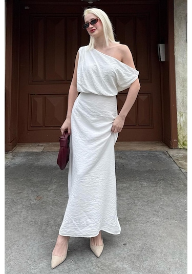 Madmext Madmext Beyaz Düşük Omuz Elbise Mg2349 Beyaz