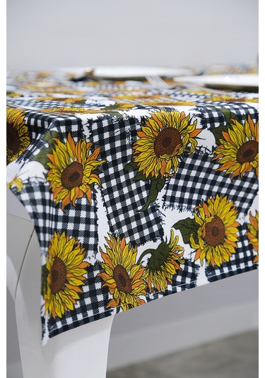 Sufre Sıvı Geçirmez Masa Örtüsü Sofra Bezi Sofra Örtüsü Piknik Örtüsü Ayçiçeği Siyah