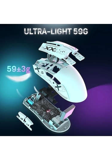 Sandwich Attack Shark X11 Beyaz Hafif Kablosuz Rgb Oyun Faresi 22k Paw3311 Sensör 5 Tuşlu Bilgisayar Mac -