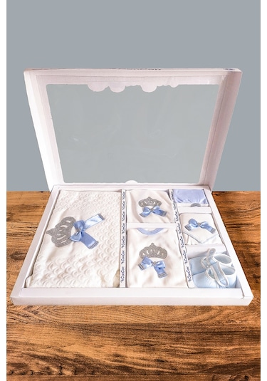 10 Parça Mavi Taşlı Hastane Çıkışı Ve 4 Parça Bebek Bornoz Seti Mavi