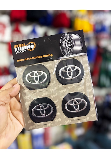 Universal Araç Uyumlu, Toyota Jant Göbeği Arması, Sticker 4'lü Set 60mm Gümüş