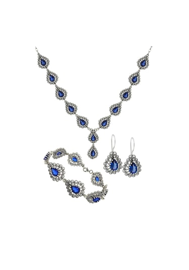 Miras Serisi Gümüş Zirkon Taşlı Telkari Gerdanlık Takı Seti Gümüş