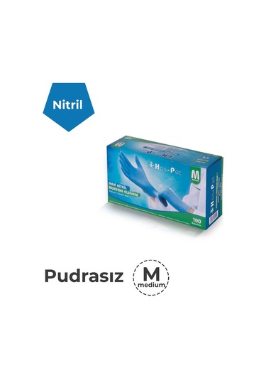 Mavi Pudrasız Nitril Muayene Eldiveni M-Has-Pet-20 Paket (Koli) 100'lü Kutu