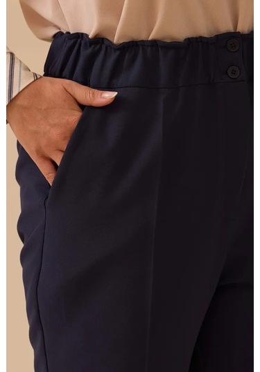 Kadın Büyük Beden Elastik Bel Bilek Boy Pantolon - Lacivert 4358890