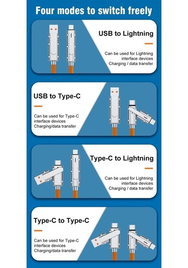 Flybuy 120w 4-in-1 Type-c Cep Telefonu Veri Kablosu, Pd Hızlı Şarj, 2m, Siyah
