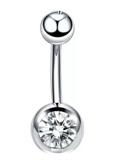 Zirkon Taşlı Çelik Göbek Piercing Kadın Takı Aksesuar Gümüş