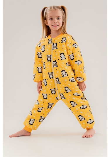 Kız Erkek Çocuk Kalın Elyaf Dolgulu 2.5 Tog Desenli Uyku Tulumu-sarı Sarı