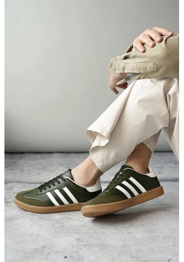 Muggo Jabbar Unisex Ortopedik Günlük Garantili Bağcıklı Yürüyüş Koşu Sneaker Spor Ayakkabı Haki