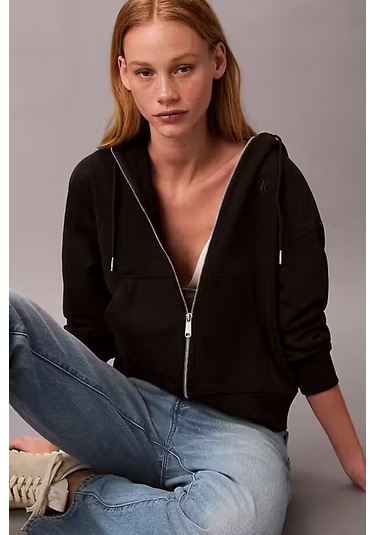 Kadın Regular Fit Fermuarlı Kapüşonlu Sweatshirt - Siyah Black