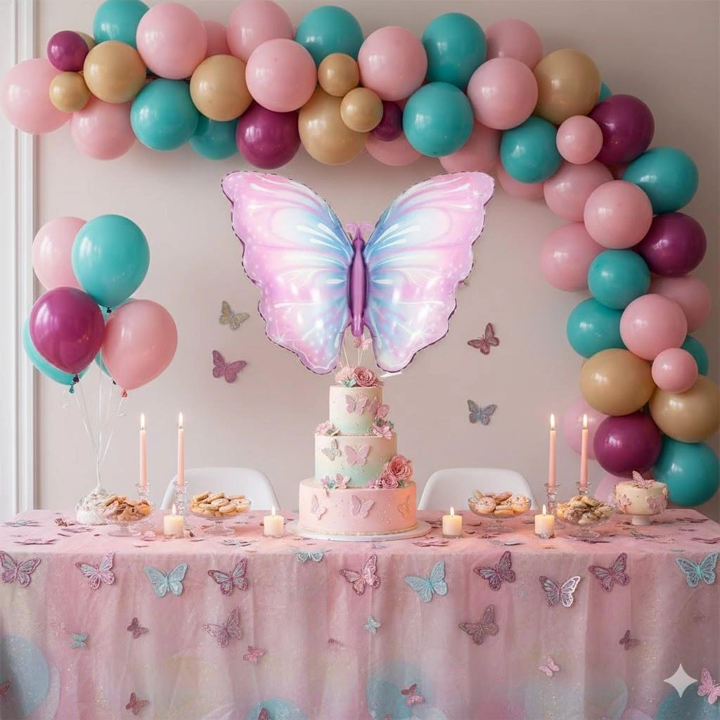 Folyo Balon Kelebek Temalı Pembe Tonlarda 82x52cm Doğum Günü Süsü Sadece Folyo Balon Diğer