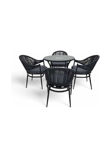 Papatya İp Örgü Alüminyum 4 Lü Masa Takımı Antrasit