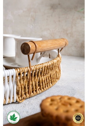 Yuvarlak Hasır Tepsi - Çift Renkli - 35 Cm Kahverengi